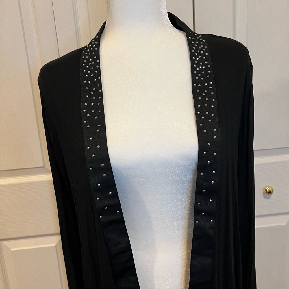 🍋 NWT Charter Club Black Open Front Top with Rhinestones - Petite Large - Picture 2 of 7